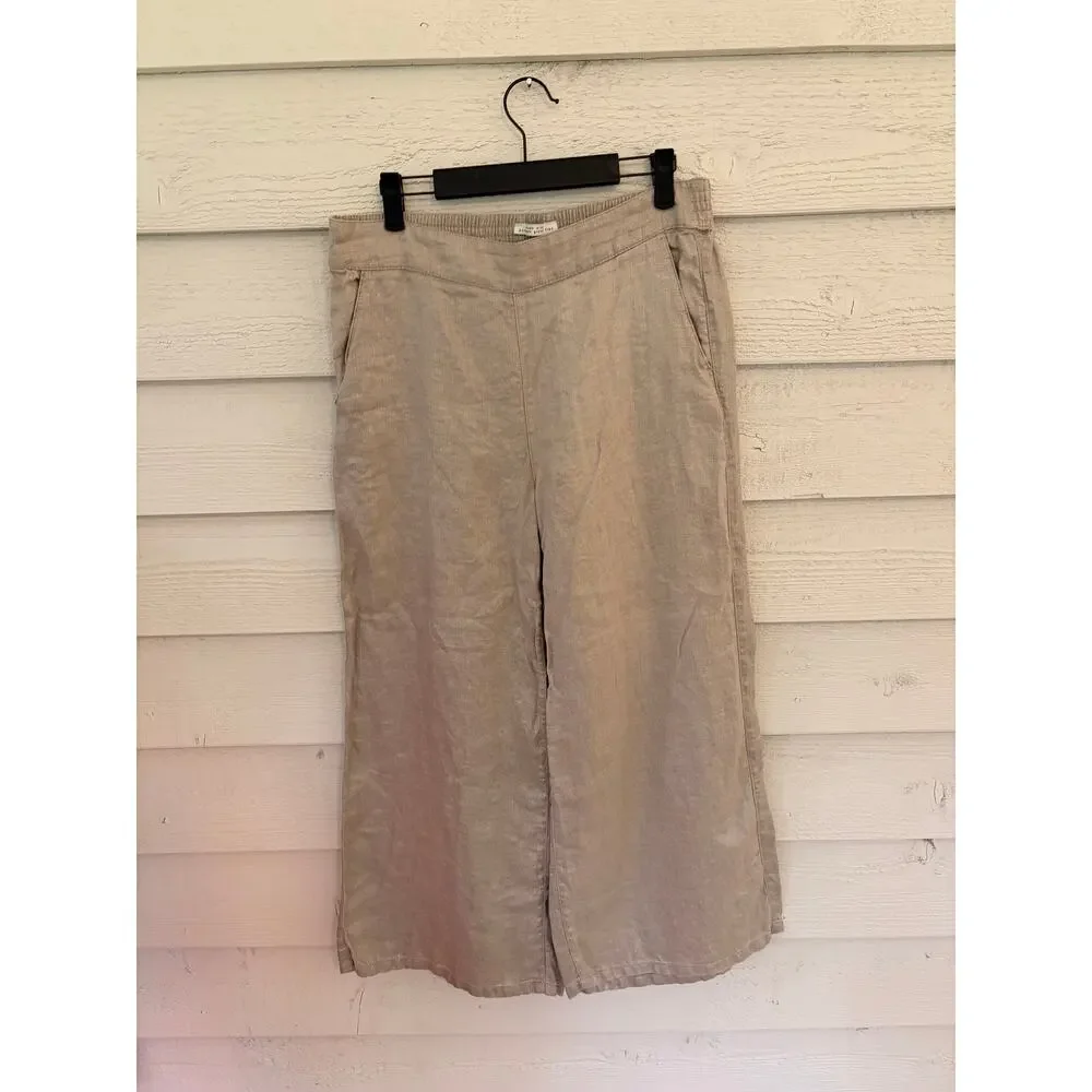 Rachel Zoe 100% Linen Wide Leg Crop Pants Beige Pull On Medium - Picture 2 of 6